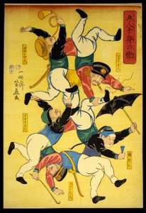 Fünf Männer, die die Arbeit von zehn Körpern verrichten (Gonin jushin no hataraki) von Utagawa Yoshifuji