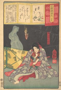 Toriyama Akinari Terutada mit Geist, Das Lavendelkapitel, 1864 von Utagawa Yoshiiku