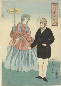 Amerikanisches Paar mit Zigarre und Sonnenschirm von Utagawa Yoshikazu