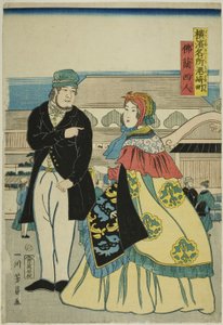 Franzosen in Miyozakimachi, aus der Serie "Berühmte Orte in Yokohama" von Utagawa Yoshikazu