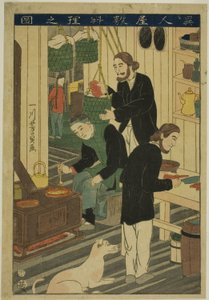 Mahlzeiten zubereiten in einer ausländischen Residenz (Ijin yashiki ryori no zu) von Utagawa Yoshikazu