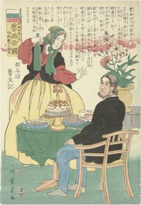 Russisches Paar am Tisch von Utagawa Yoshikazu