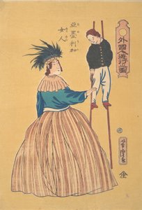 Amerikanische Frau mit ihrem Kind auf Stelzen von Utagawa Yoshitora