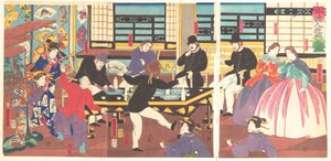 Ausländer genießen eine Party, 1. Monat, 1861 von Utagawa Yoshitora