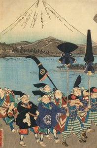 Die Entourage des Daimyo vor dem Berg Fuji von Utagawa Yoshitora