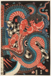 Kintarō ringt mit einer Schlange von Utagawa Yoshituya
