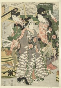 Ansicht des Fischmarktes am Strand von Shiba von Utamaro (II) , Kitagawa