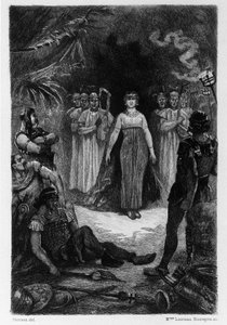 Illustration von V.A. Poirson (1890) für den Roman „Salammbo“ von Gustave Flaubert, der den Söldnerkrieg zur Zeit des Ersten Punischen Krieges (246-241 v. Chr.) zwischen den Römern und Karthagern als Rahmen nimmt. von Victor Armand Poirson