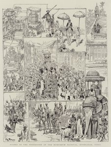 Szenen in der Prozession beim Mohurrum-Festival, Hyderabad, Indien von Victor Armand Poirson