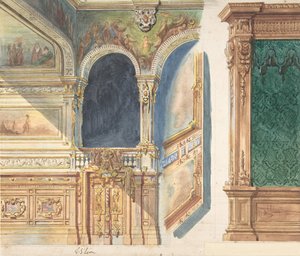 Entwurf für ein Interieur, möglicherweise ein Theater, ca. 1860-80 von V. S. Léon