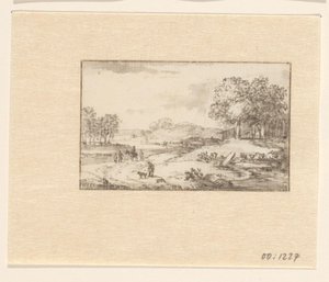 Landschaft mit Reiter auf einem Sandweg