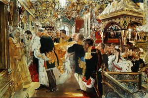 Krönung von Kaiser (Zar) Nikolaus II. von Russland im Jahr 1894 von Valentin Serov von Valentin Aleksandrovich Serov