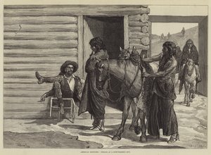 Amerikanische Skizzen, Indianer an der Hütte eines Fellhändlers von Valentine Walter Lewis Bromley