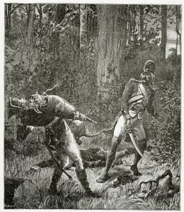 Rask der Hund tötet einen englischen Soldaten - Illustration aus Bug-Jargal, 19. Jahrhundert