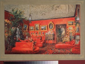 Das rote Wohnzimmer im Jussupow-Palast in Sankt Petersburg von Vasili Semenovich Sadovnikov