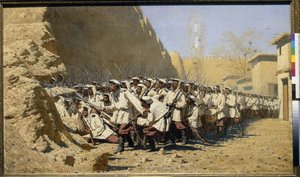 An den Festungsmauern, Lasst sie herein! (Versammlung der Truppen vor der Schlacht). Gemälde von Vasili Vasilyevich Vereshchagin (1842-1904) von Vasili Vasilievich Vereshchagin
