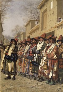 Derwisch-Chor bettelt um Almosen in Taschkent, 1870