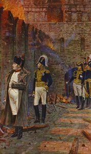 Napoleon Bonaparte beobachtet, wie der Kreml in Moskau brennt