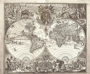 Doppelhemisphärenkarte der Welt, 1713