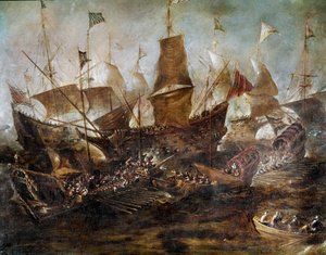 Schlacht zwischen venezianischen und türkischen Flotten