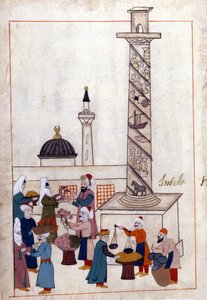 Konstantinopel; der Basar (oder Spaziergänge) in der Nähe des Obelisken. Miniatur aus „Türkische Denkmäler“ (Codex Cicogna 1971 „Memorie Turchesche“) Aquarell aus der venezianischen Schule des 17. Jahrhunderts von Venetian School