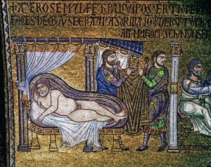 Byzantinische Architektur: „Die Trunkenheit Noahs“ Mosaik von venezianischen Künstlern, 13. Jahrhundert, Basilika San Marco von Veneto Byzantine School