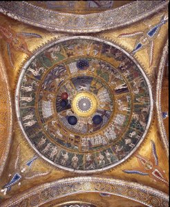 Blick auf die Kuppel mit Mosaiken auf goldenem Hintergrund von Veneto Byzantine School