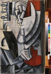 Porträt des Künstlers Wladimir Tatlin (Tatline) (1885-1953) mit einer Bandura (Bandoura) von Vera Yefremova Pestel