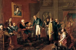 Spanischer Unabhängigkeitskrieg: „Der Generalkapitän von Valencia trifft den britischen Konsul kurz vor der französischen Invasion“ (Gemälde) von Vicent Castello Amat