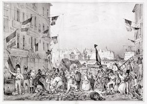 Barrikade an der Rue Dauphine, 29. Juli 1830, graviert von H. Delaporte