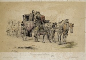 Fiaker genannte Wagen - Lithographie von Adam, ca. 1840