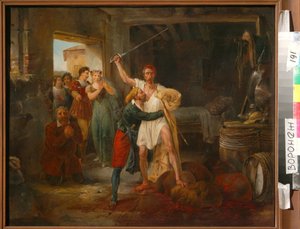 Don Quijote kämpft gegen bestimmte Weinschläuche von Victor Adam