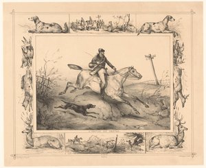 Jagdpferd mit Reiter im Galopp von Victor Adam