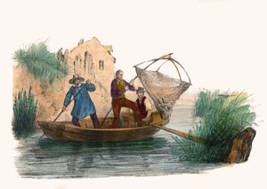 La Peche. in „Album Grotesque, Auswahl bemerkenswerter Typen“, Illustrationen von Victor Adam, Paris, um 1850. von Victor Adam