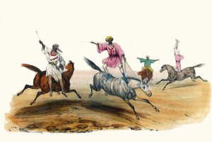 La voltige, par des Bedouins. In Album Grotesque, Auswahl bemerkenswerter Typen, Illustrationen von Victor Adam, Paris, um 1850 von Victor Adam
