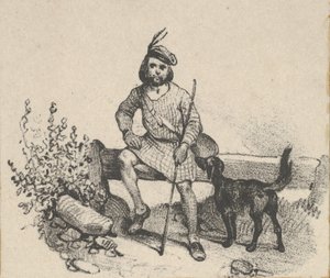 Mann sitzt mit einem Hund von Victor Adam
