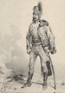 Stehender Soldat mit seiner Jacke über einer Schulter, Mitte des 19. Jahrhunderts