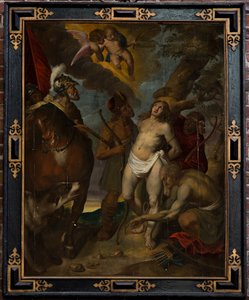 Pfarrkirche (Parochiekerk Sint-Walburga). Heiliger Sebastian. Öl auf Holz. von Victor Boucquet