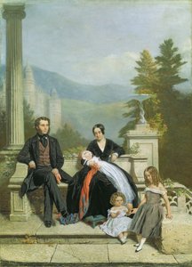 Henry Granville Fitzalan Howard mit Minna Lyons und seinen drei älteren Kindern, 1845 von Victor Dartiguenave