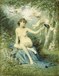 Nymphe vertreibt die Liebe mit einer Fackel von Victor Florence Pollet