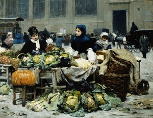 Ein Gemüsestand, Les Halles Centrales, Paris, 1878 von Victor Gabriel Gilbert