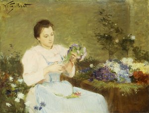 Blumen für einen Frühlingsstrauß arrangieren von Victor Gabriel Gilbert