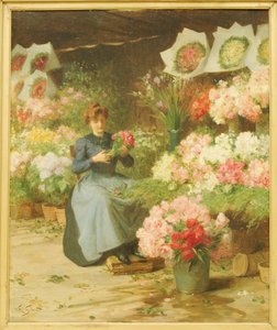 Blumenverkäuferin vor der Madeleine-Kirche