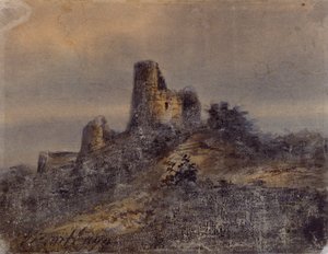 Ansicht der Ruinen der Burg von Arques la Bataille (Arques-la-Bataille) Zeichnung von Victor Hugo (1802-1885) 19. Jahrhundert Dim 17,4x22 cm Marseille, Château Borély, Museum für dekorative Kunst, Fayence und Mode