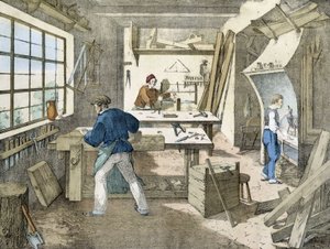 Der Zimmermann, Lithographie von Janson, 19. Jahrhundert