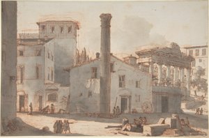 Blick auf das Forum Romanum mit der Säule des Phokas und dem Tempel des Saturn von Victor Jean Nicolle