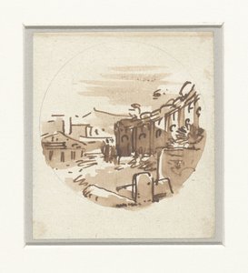 Flüchtige Skizze klassischer Gebäude, ein Tempel und ein Portikus in einer gebogenen Wand von Victor Jean Nicolle