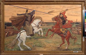 Der Zweikampf von Peresvet und Temir Murza auf der Kulikowo-Ebene 1380