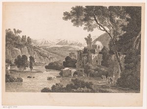 Landschaft mit Gebäude mit Kuppel