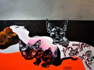 Sphinx-Katzen und Frau von Victor Tkachenko